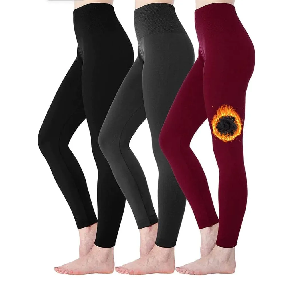 3-Pack: Women’s Fleece Lined Leggings High Waist Soft Stretchy Warm Leggings