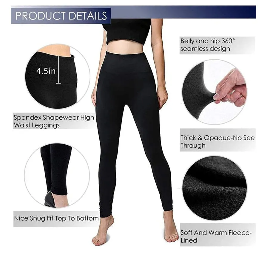 4-Pack: Women’s Fleece Lined Leggings High Waist (One Size)