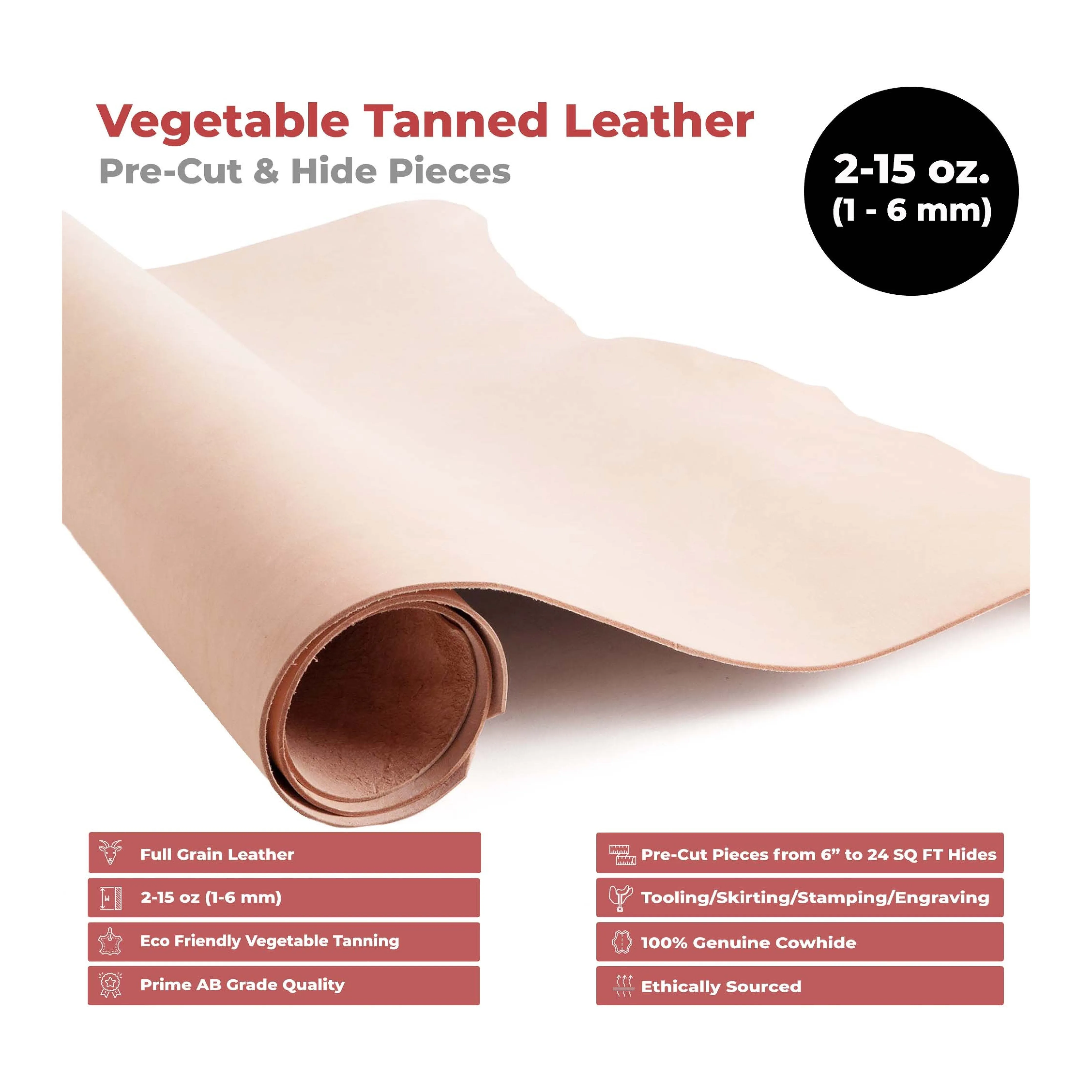 8-11 oz. (3-5mm) Vegetable Tanned Craftsmen Cut Leather Tooling Leather Cowhide Full Grain Leather