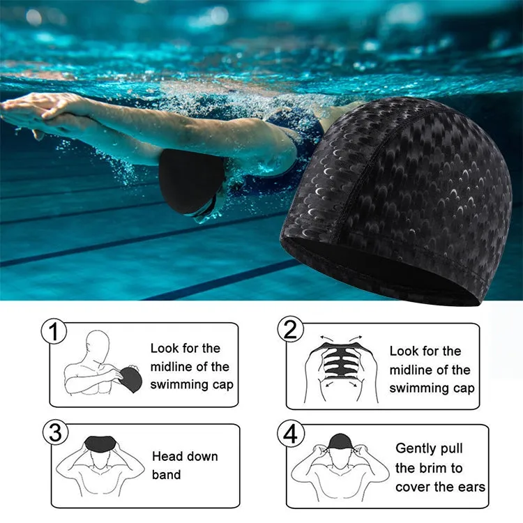 Adult Crescent PU Waterproof Comfortable Earmuff Swimming Cap(Black)