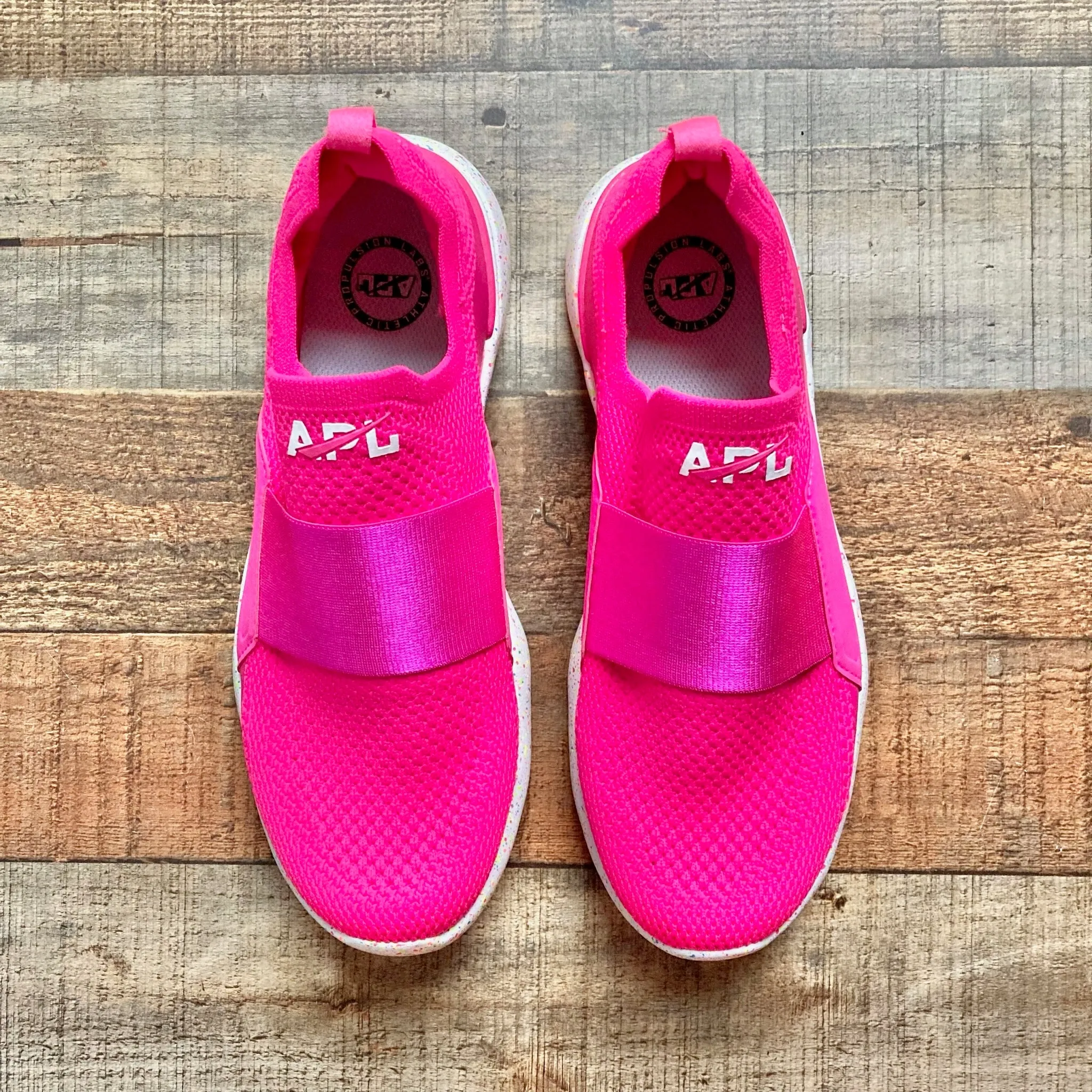 APL Neon Pink Speckled Sneakers with Elastic Strap- Size 7.5 (GREAT CONDITION)