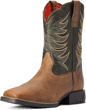 Ariat Youth Firecatcher Alflafa Western Boot Wide Square Toe, Distressed Brown