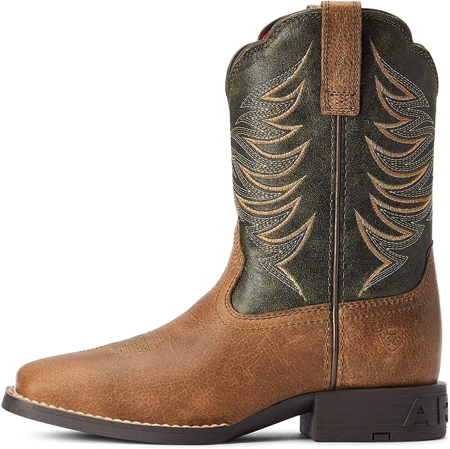 Ariat Youth Firecatcher Alflafa Western Boot Wide Square Toe, Distressed Brown