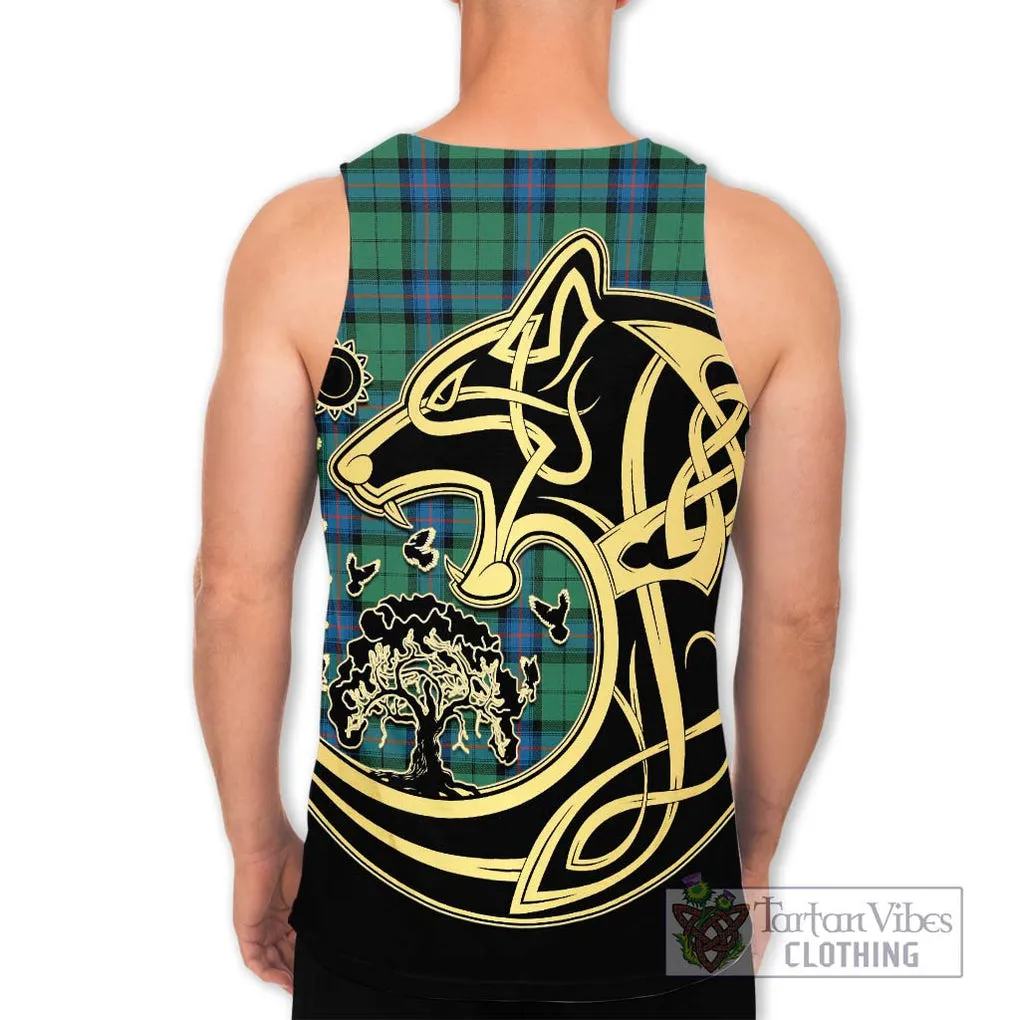 Armstrong Ancient Tartan Men's Tank Top with Family Crest Celtic Wolf Style