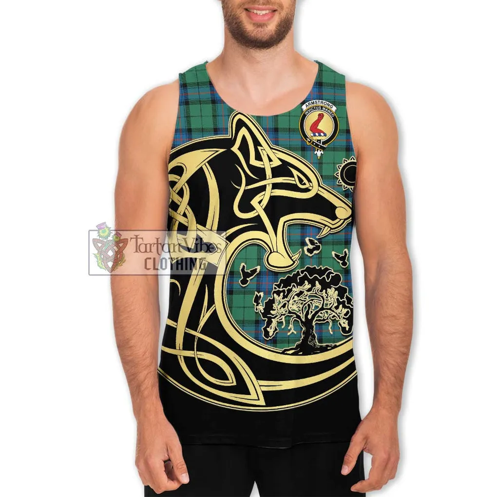 Armstrong Ancient Tartan Men's Tank Top with Family Crest Celtic Wolf Style