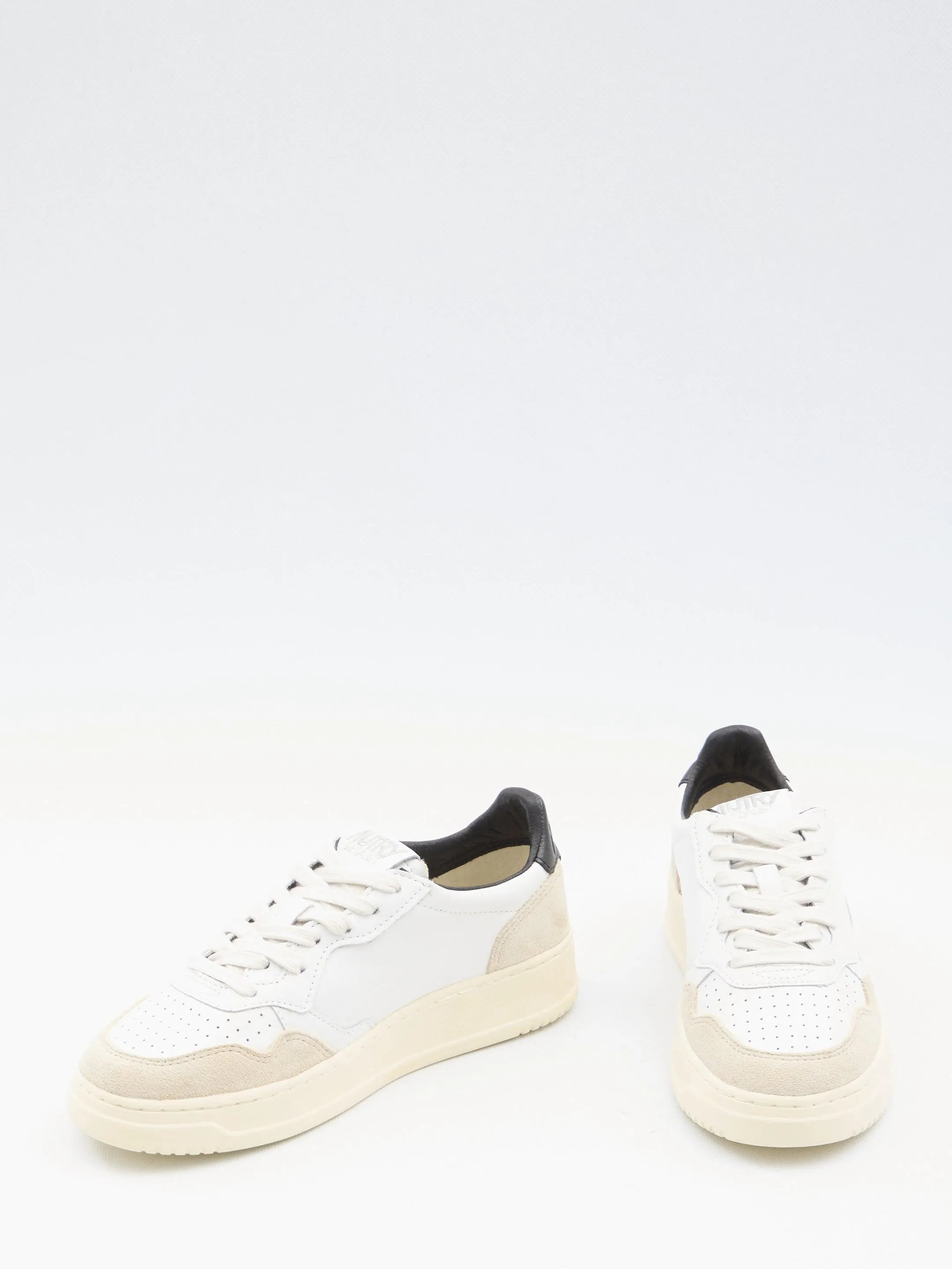 Autry Medalist Low Leather Sneakers in Ivory and Black