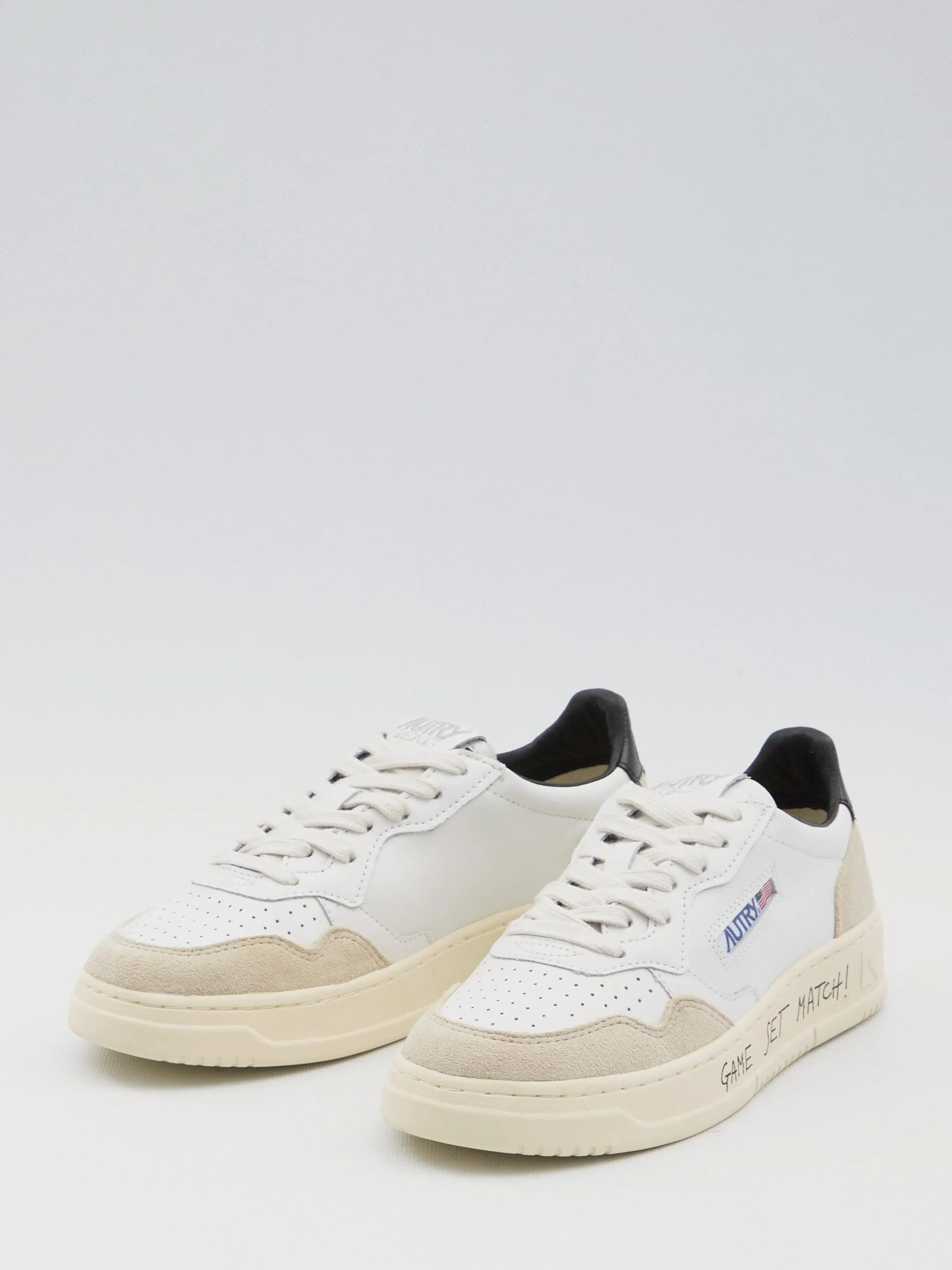 Autry Medalist Low Leather Sneakers in Ivory and Black