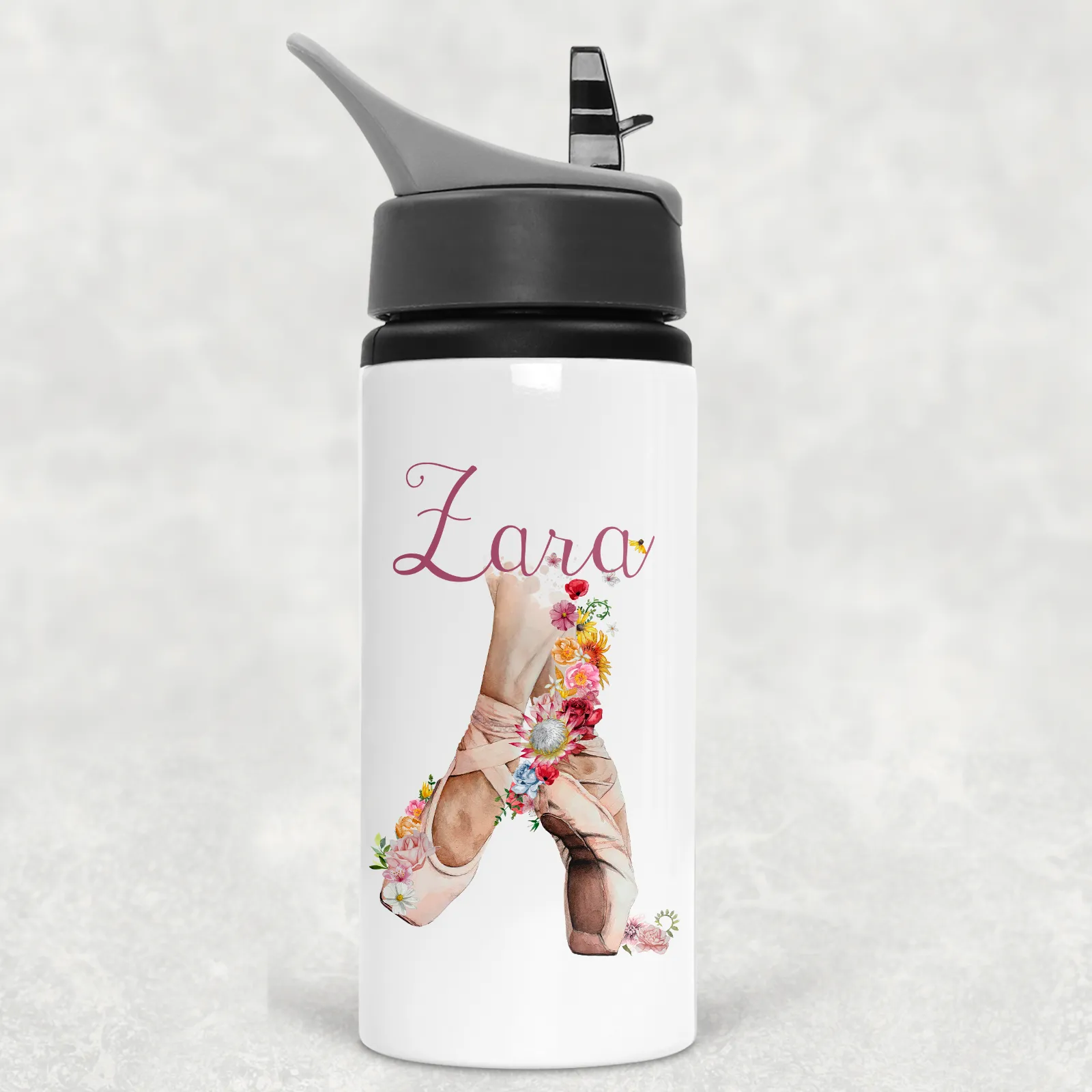 Ballet Shoes Personalised Aluminium Straw Water Bottle 650ml