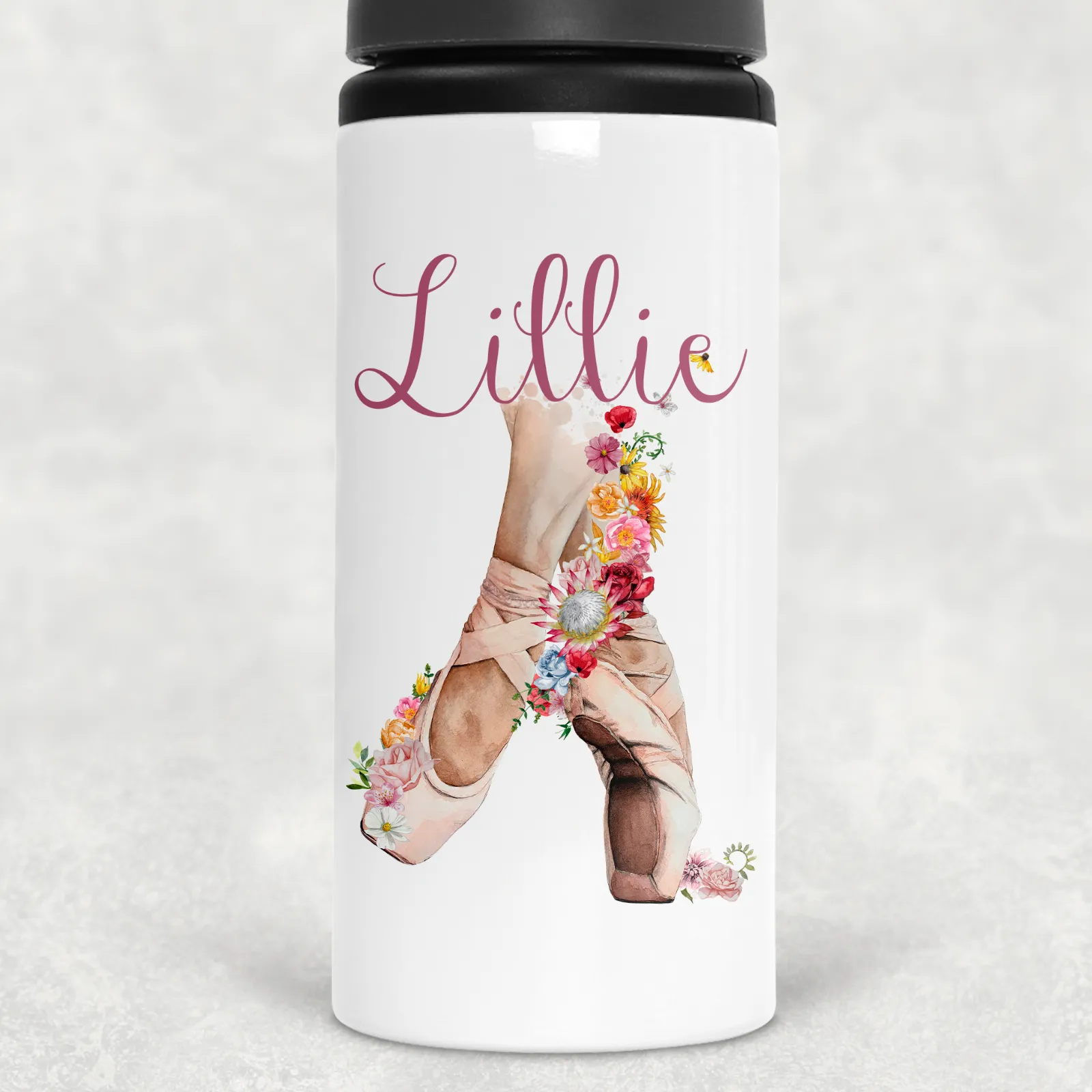 Ballet Shoes Personalised Aluminium Straw Water Bottle 650ml