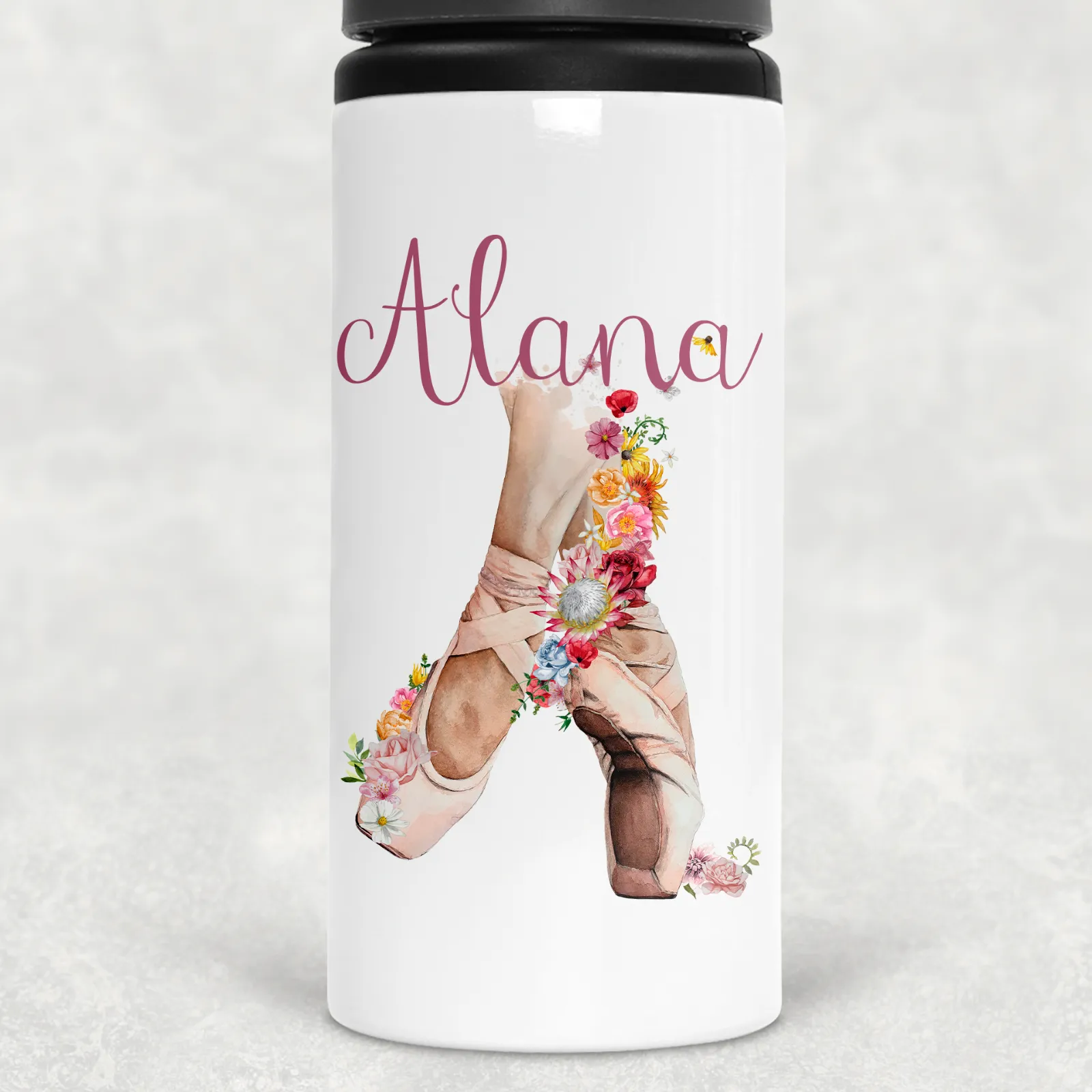 Ballet Shoes Personalised Aluminium Straw Water Bottle 650ml