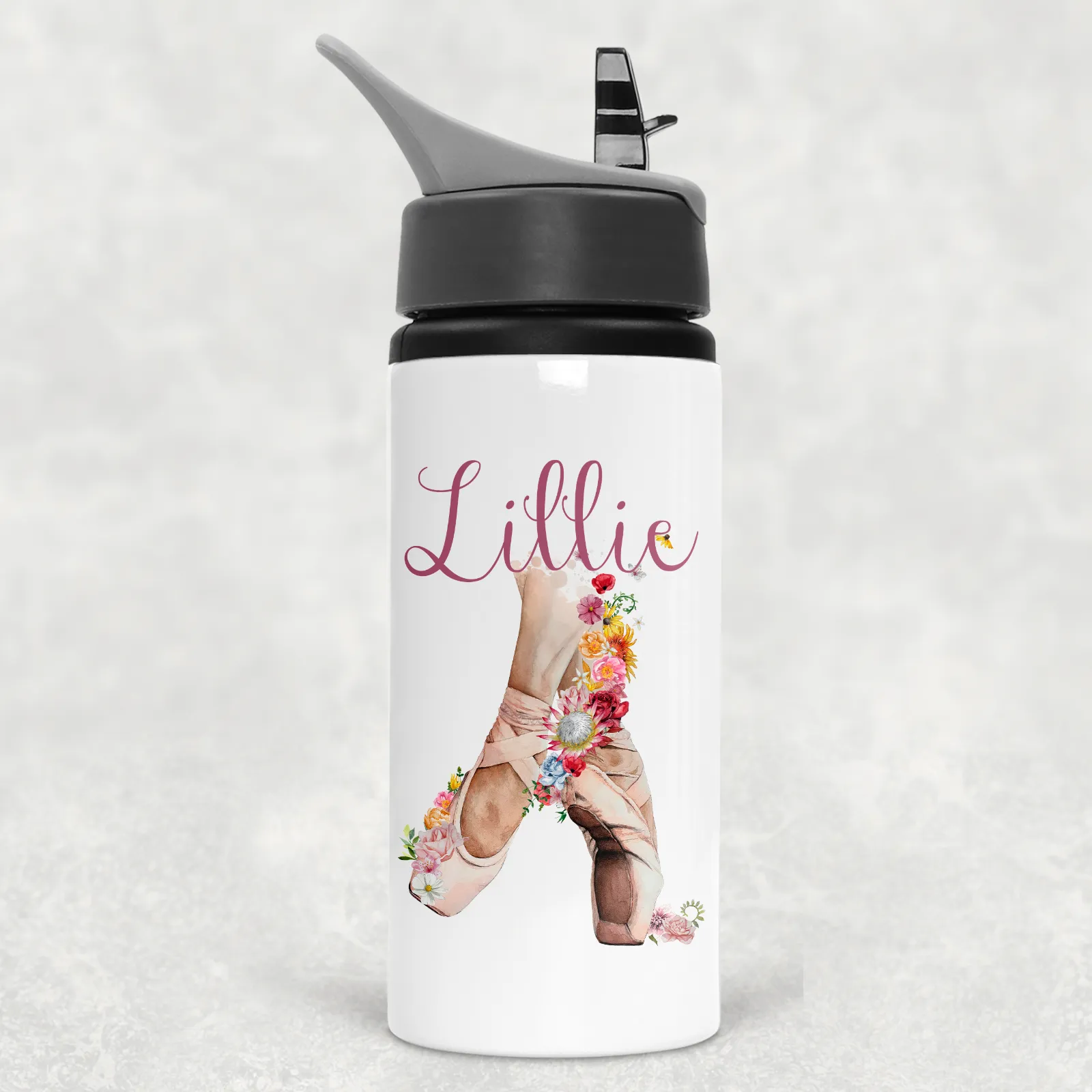 Ballet Shoes Personalised Aluminium Straw Water Bottle 650ml