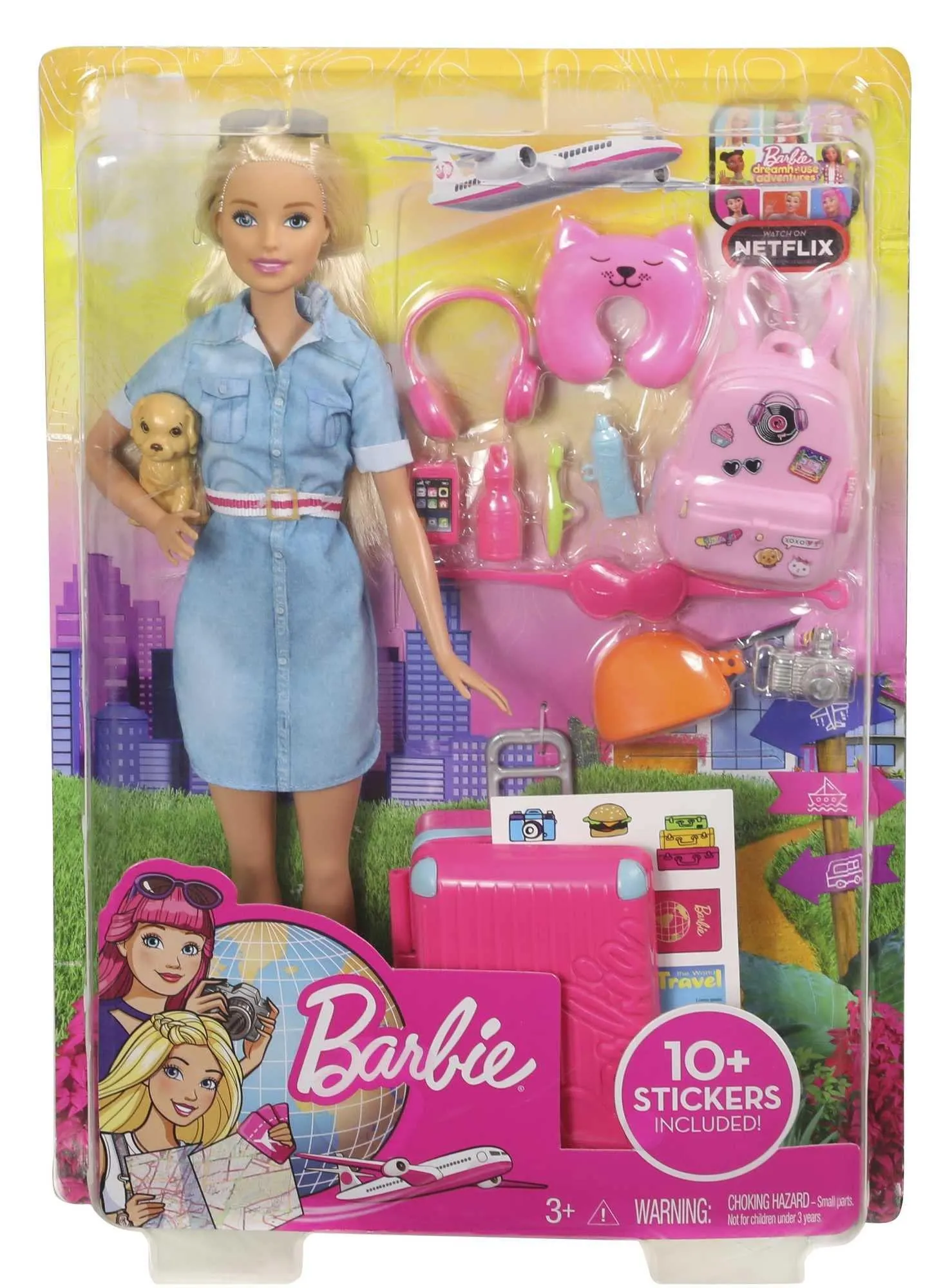 Barbie Travel Doll - Blonde Doll with Puppy & Opening Pink Suitcase