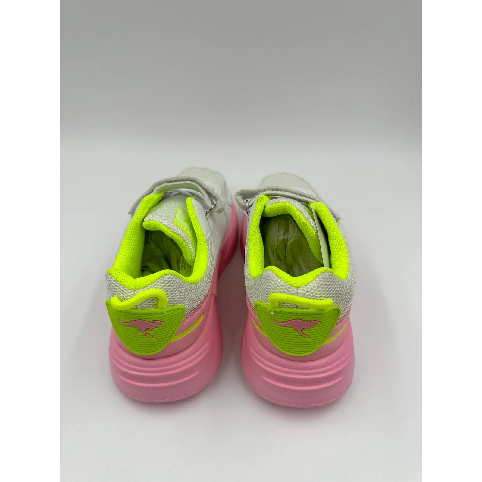 Big Kid Size 3, White Sneakers with Pink Soles, and Yellow Accents, with Straps