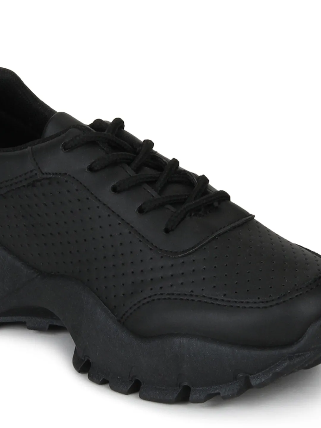 Black Cleated Lace-Up Trainers