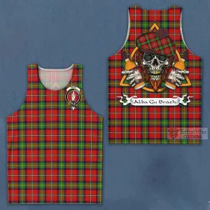 Boyd Tartan Men's Tank Top with Family Crest and Bearded Skull Holding Bottles of Whiskey