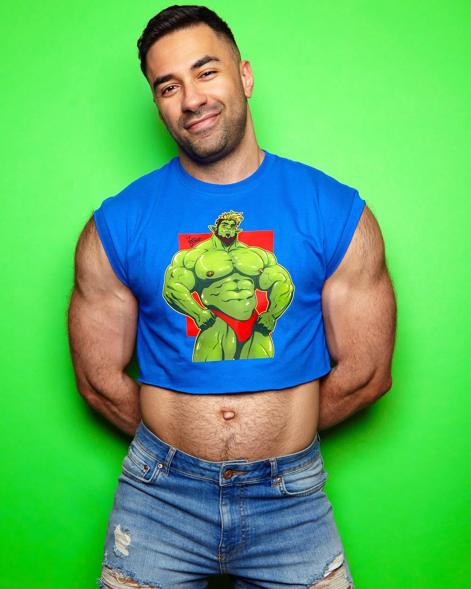 Brak the beefy orc! on blue - crop top