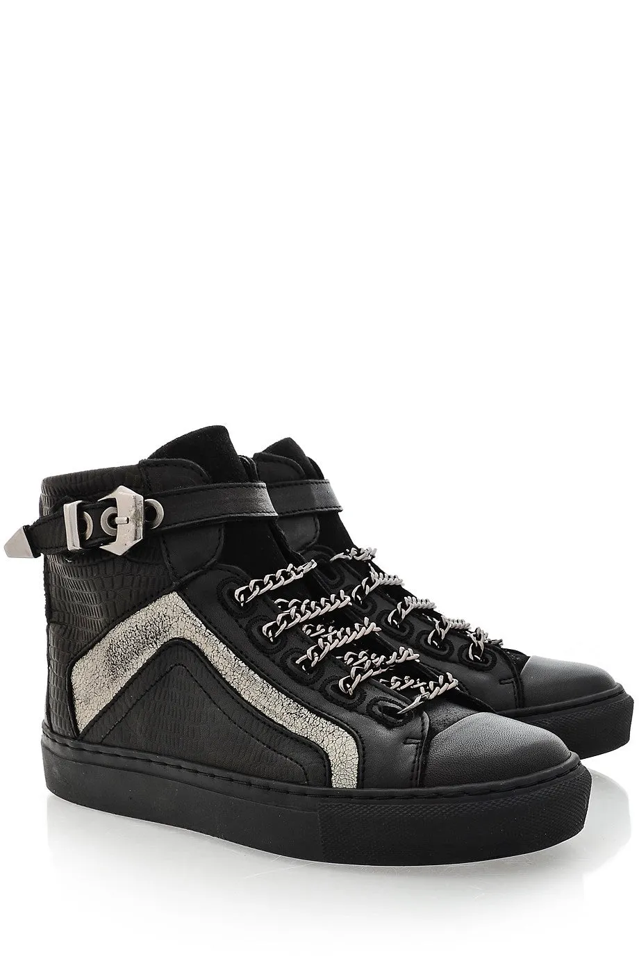 BRONX BERENICE Black Chain Ankle Sneakers