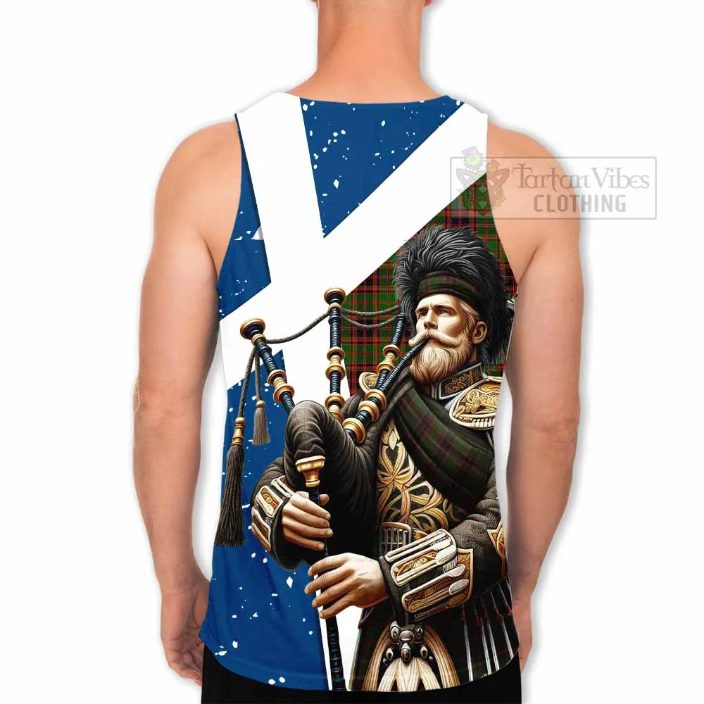 Buchan Tartan Men's Tank Top with Family Crest Scottish Bagpiper Vibes