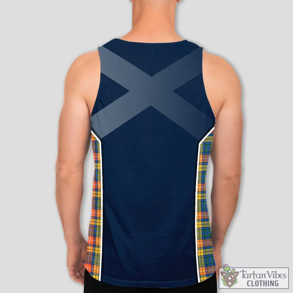 Buchanan Ancient Tartan Men's Tanks Top with Family Crest and Scottish Thistle Vibes Sport Style