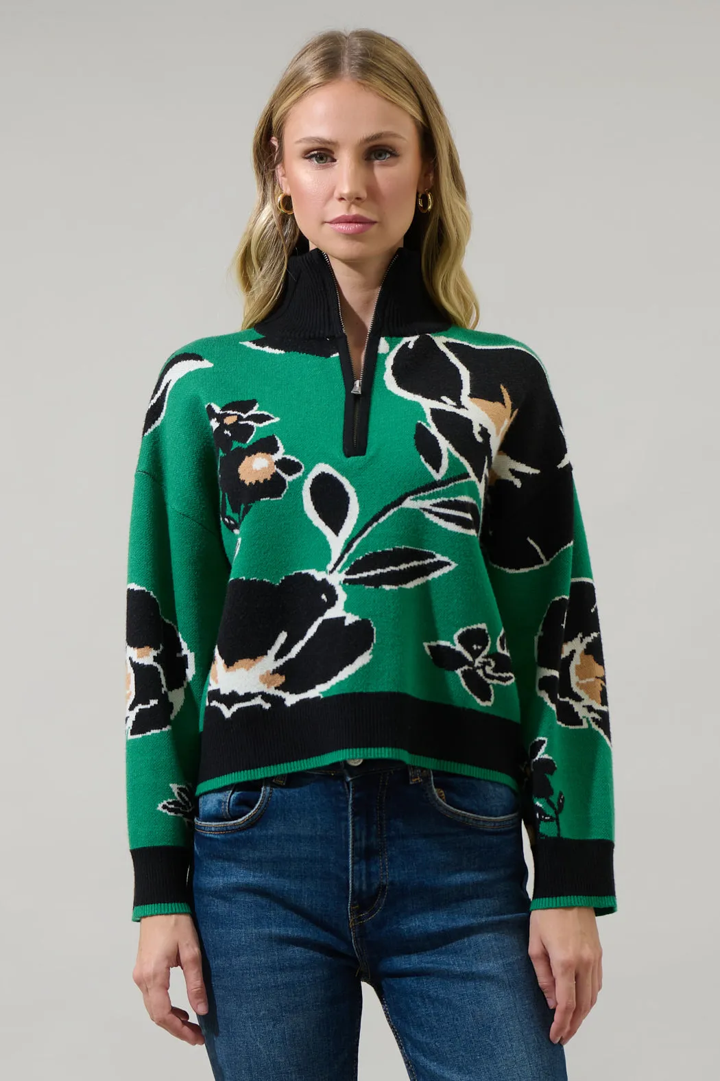 Carrey Floral Zip Up Sweater