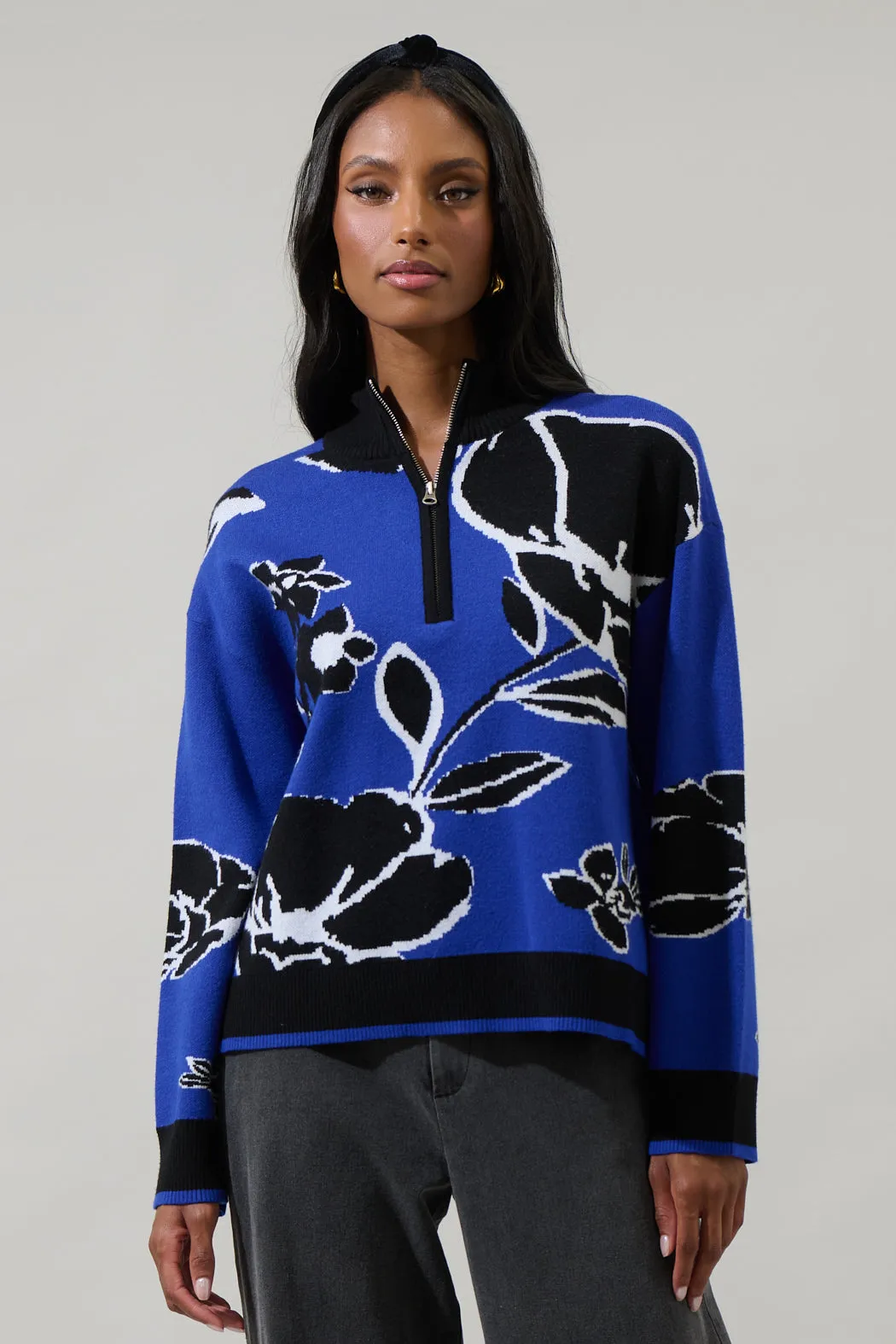 Carrey Floral Zip Up Sweater