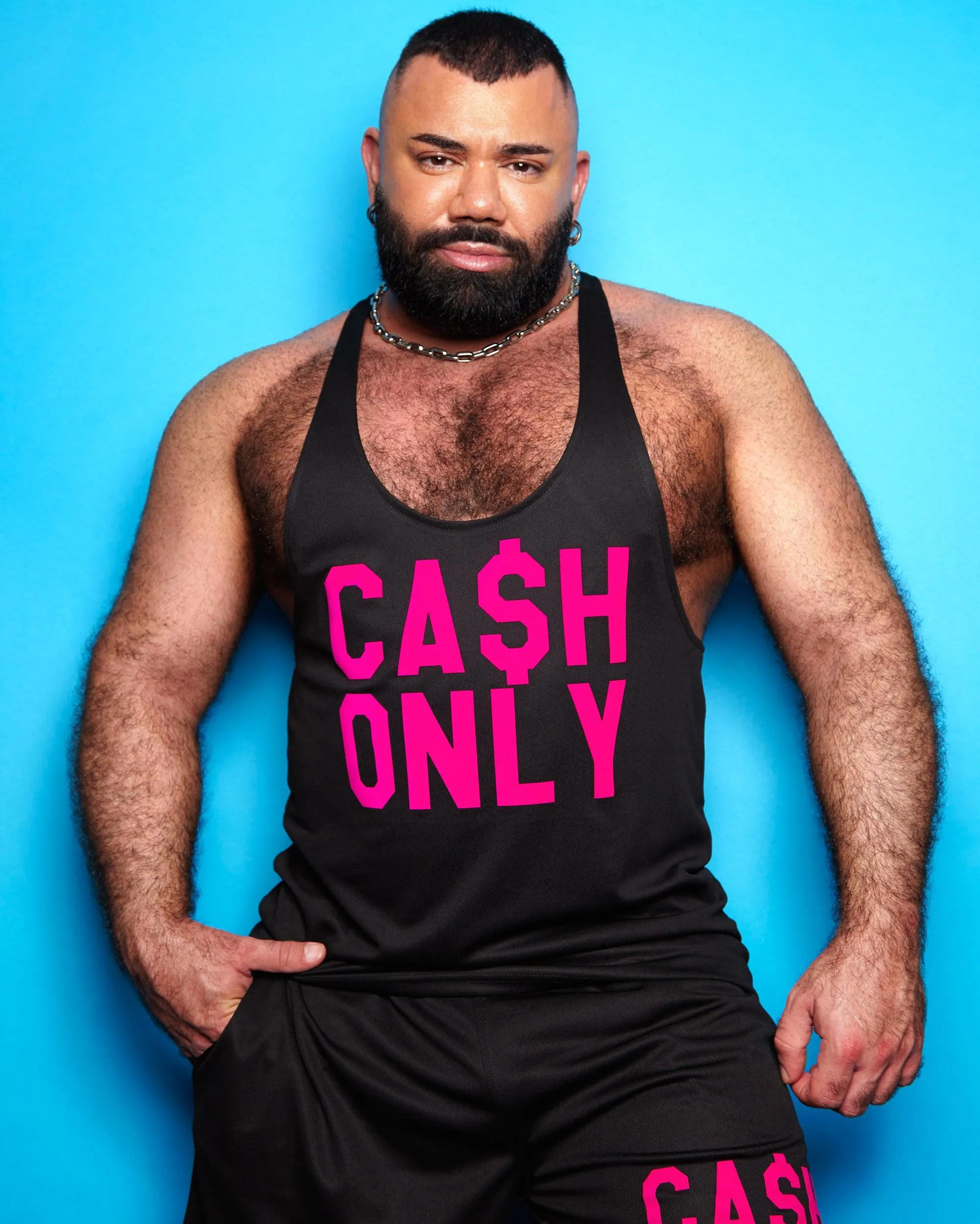 Cash Only fluorescent pink on black - tank top