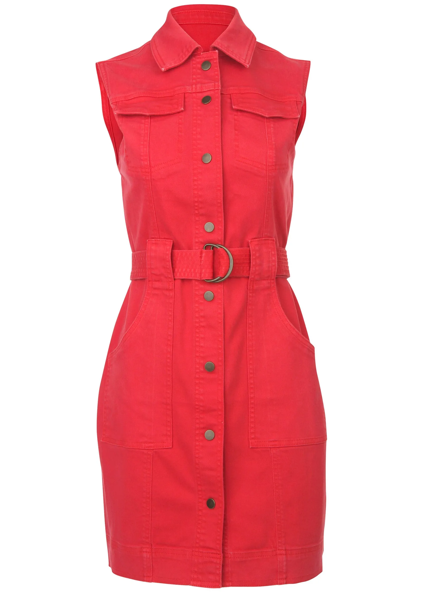 Colored Twill Utility Dress - Scarlet