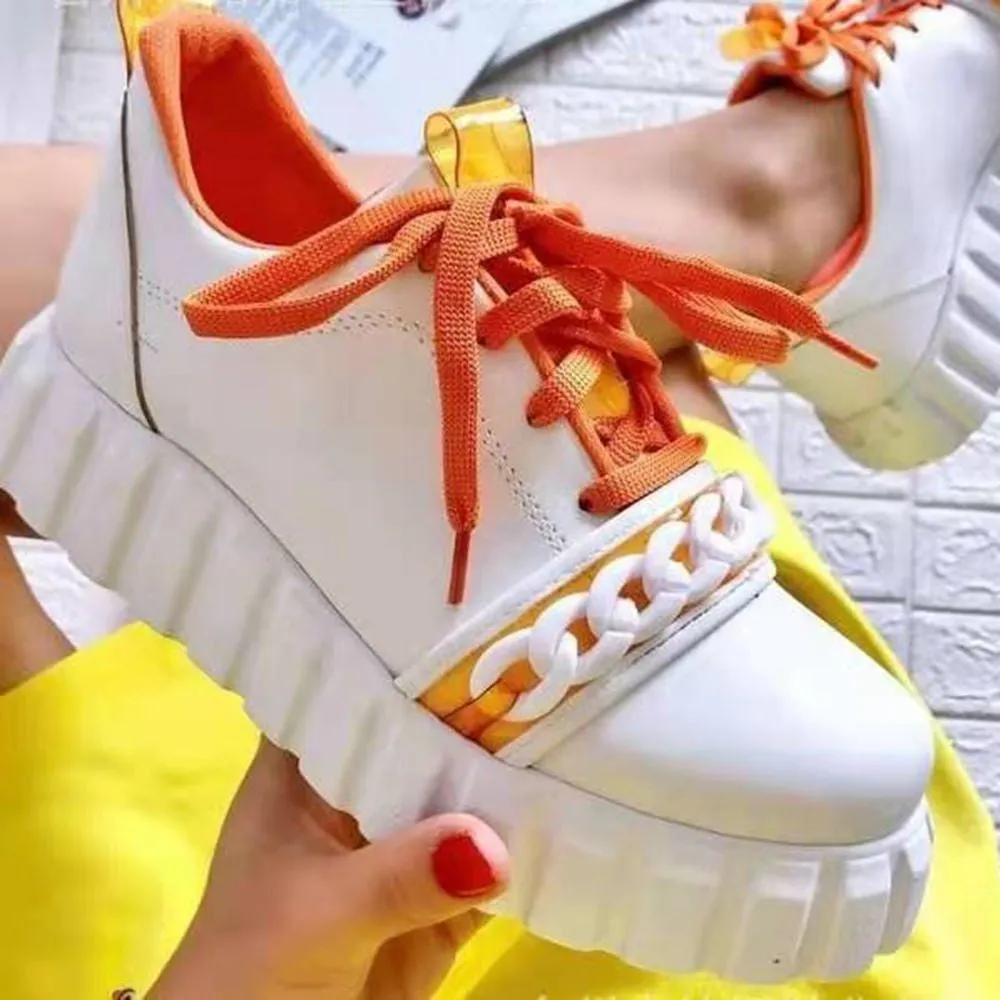 Colorful chain platform lace-up casual shoes (HPSD116）