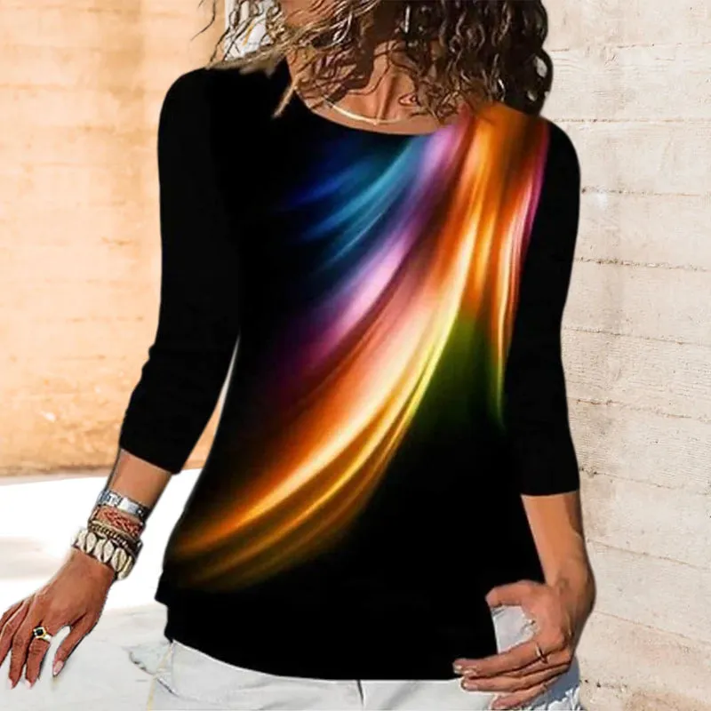 Crew Neck Feather Print Slim Fit T-Shirt