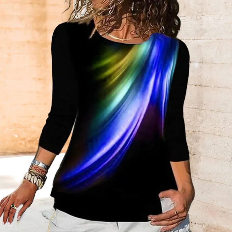 Crew Neck Feather Print Slim Fit T-Shirt