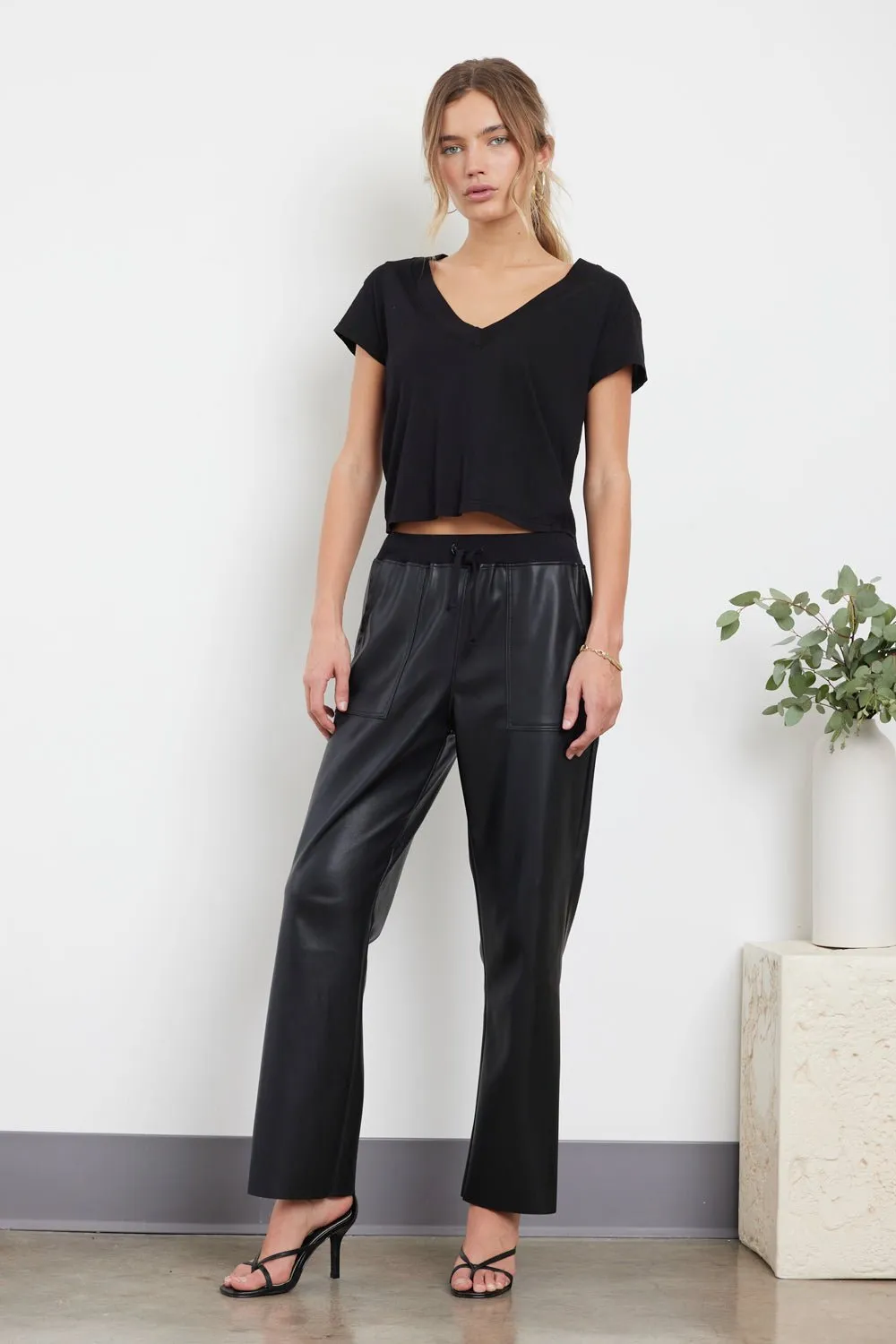 CROP FLARE VEGAN LEATHER PANT