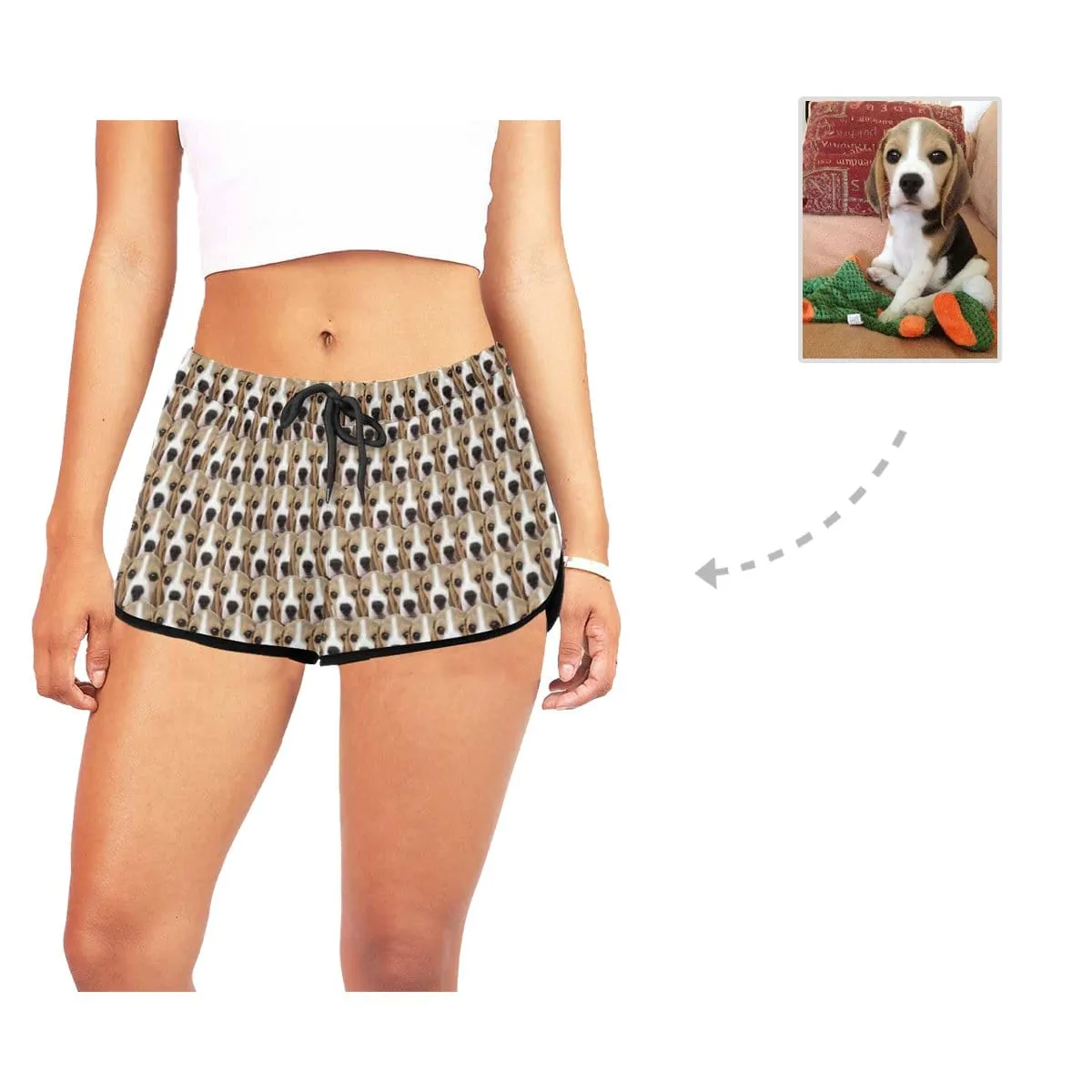 Custom Pet Dog Face Seamless Beach Board Shorts Swim Trunks Personalized Women's Casual Yoga Shorts