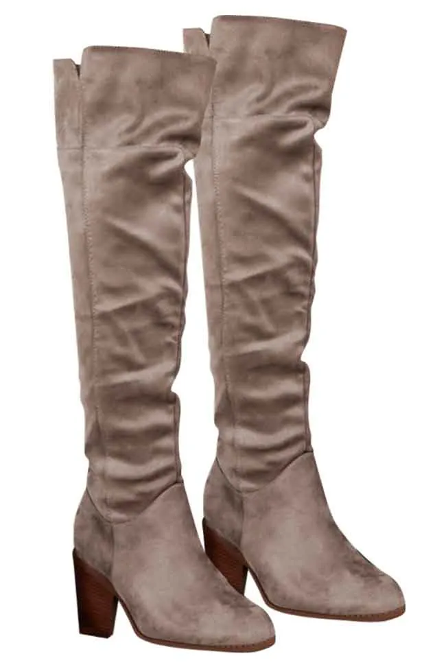 Deborah Taupe Fold Over Knee High Boots FINAL SALE