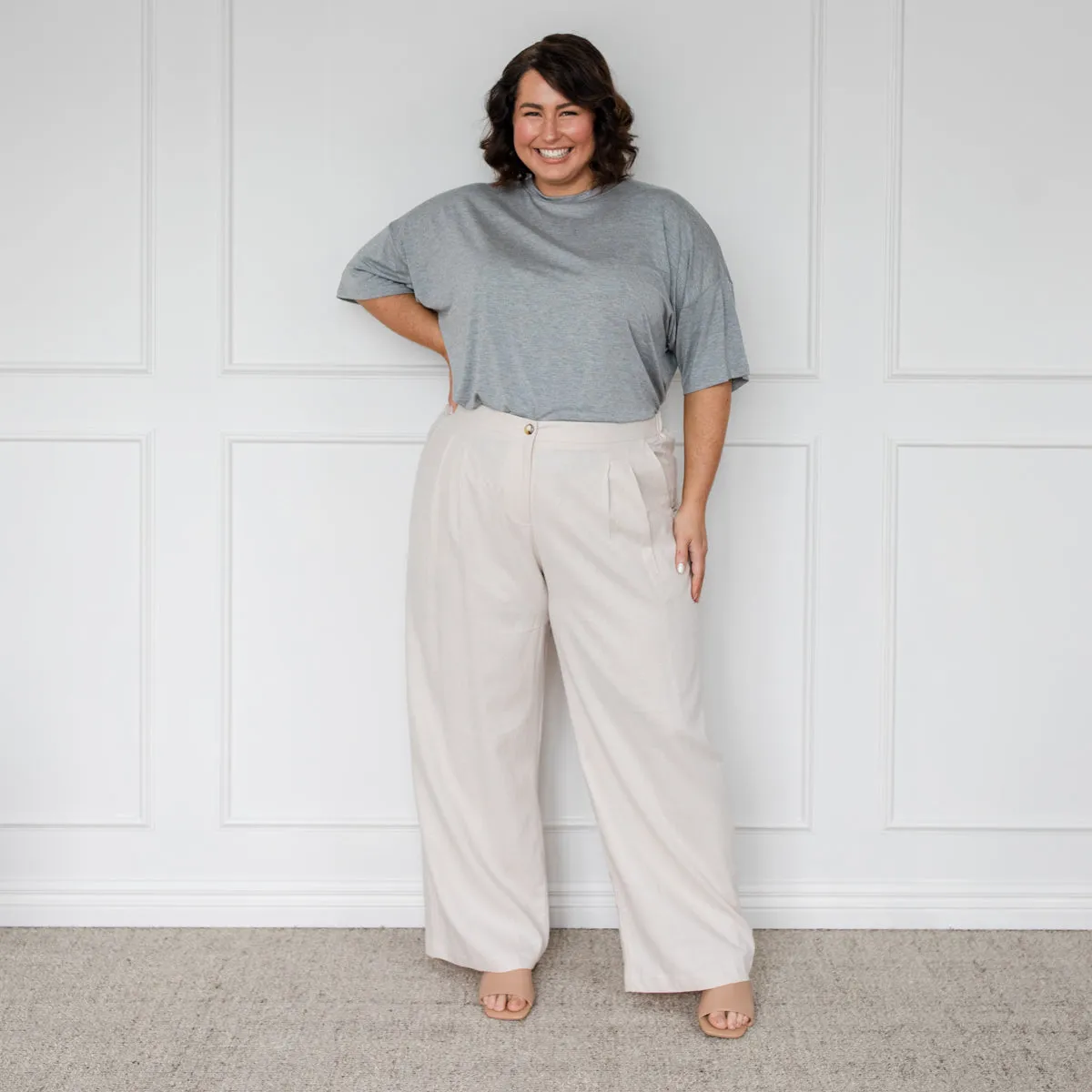 Denyse stretch linen pant - sand