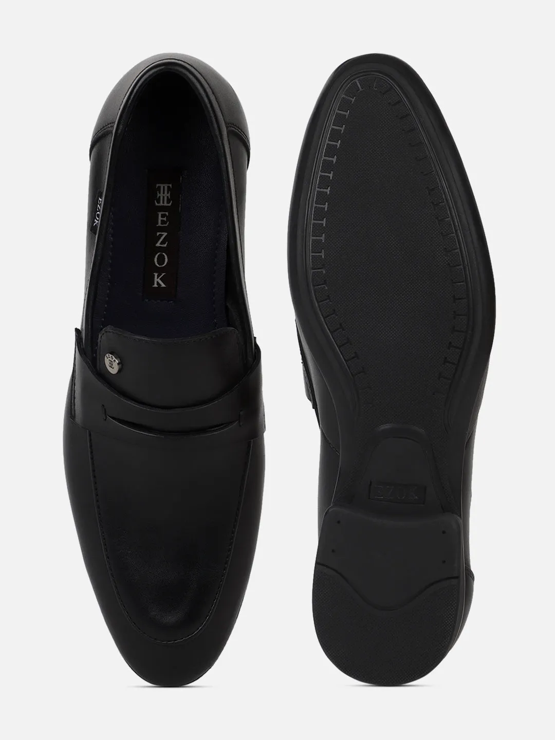 Ezok Men Black Leather Loafer Mocassins