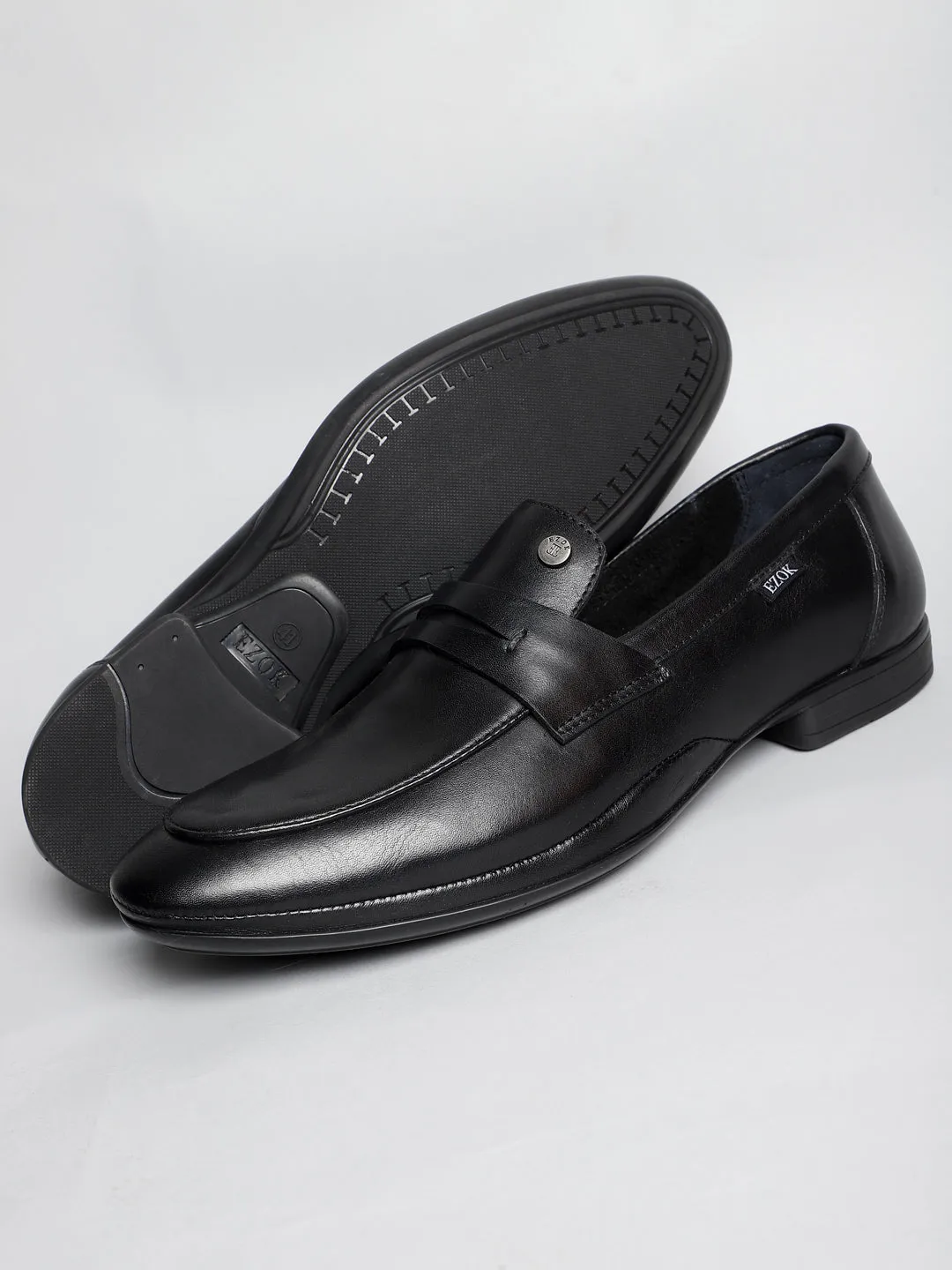 Ezok Men Black Leather Loafer Mocassins