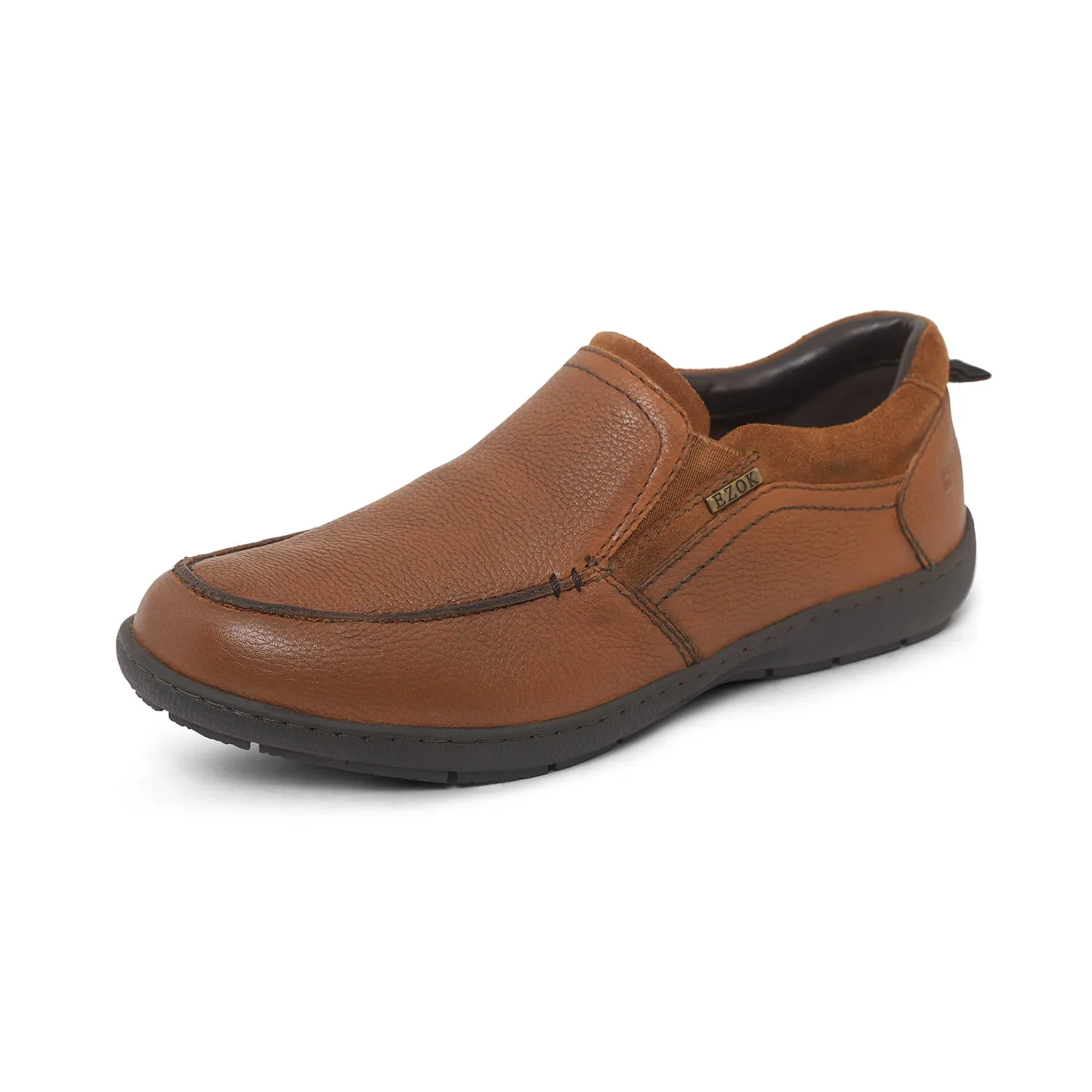 Ezok Men Tan Leather Slipon Shoes