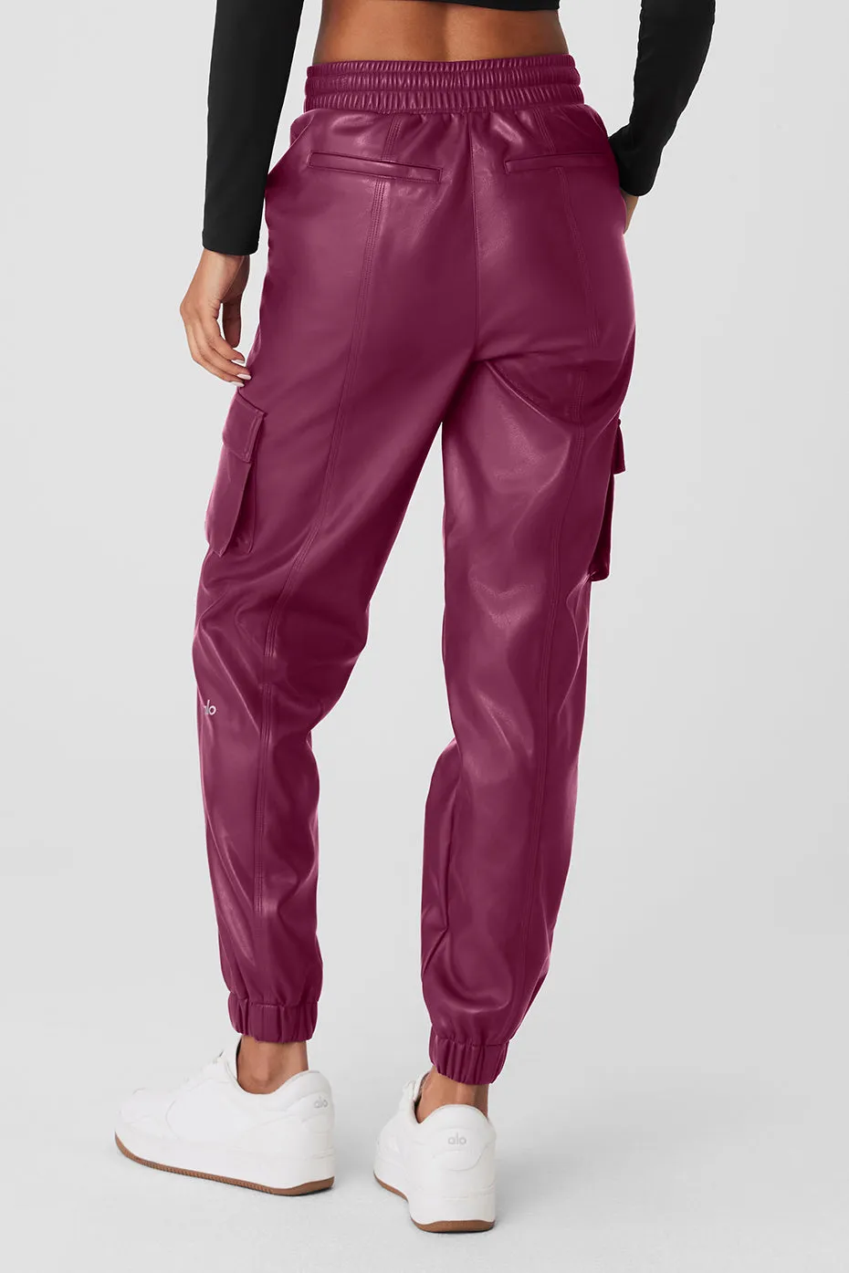 Faux Leather Power Hour Jogger - Wild Berry