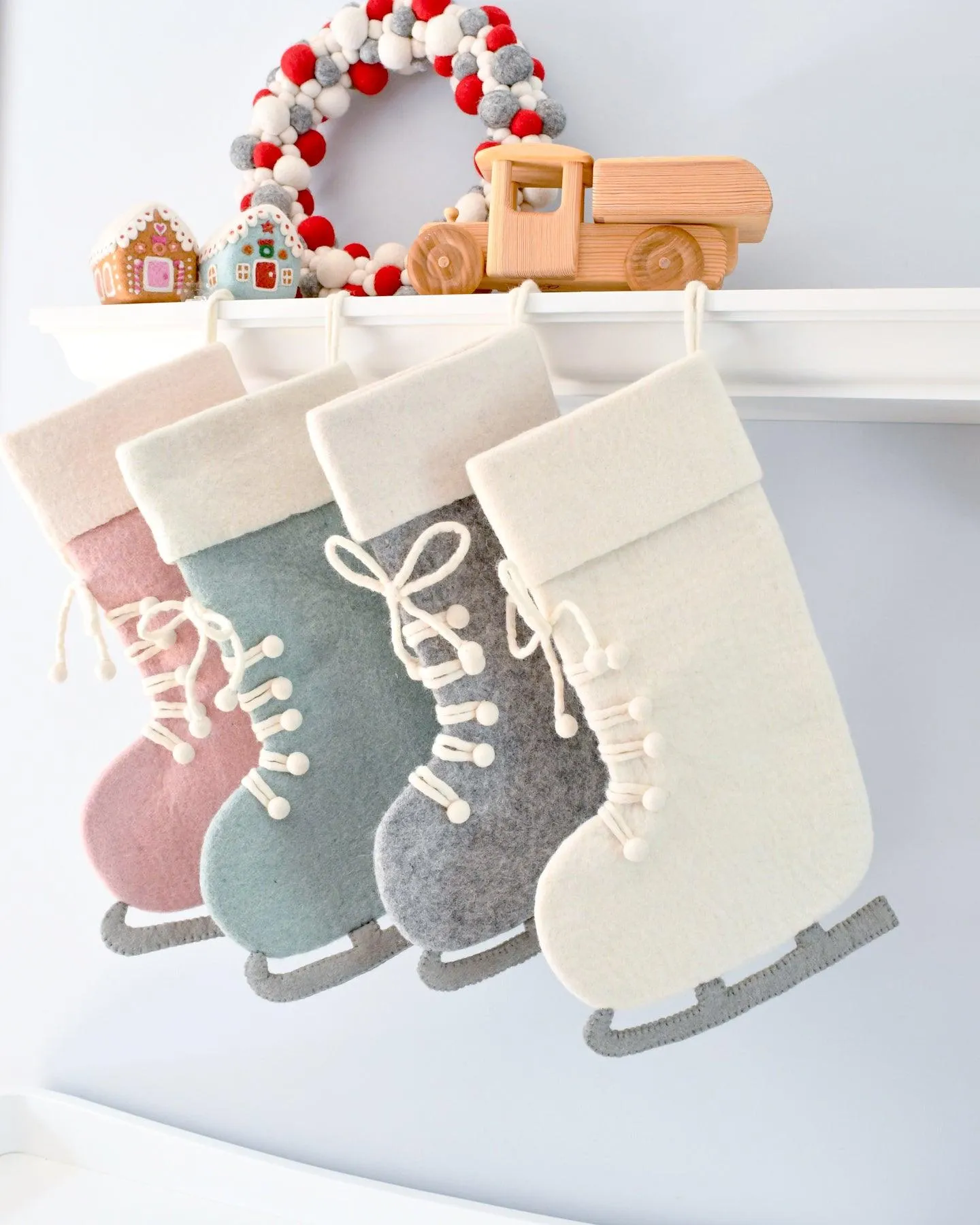 Felt White Ice Skate Christmas Stocking