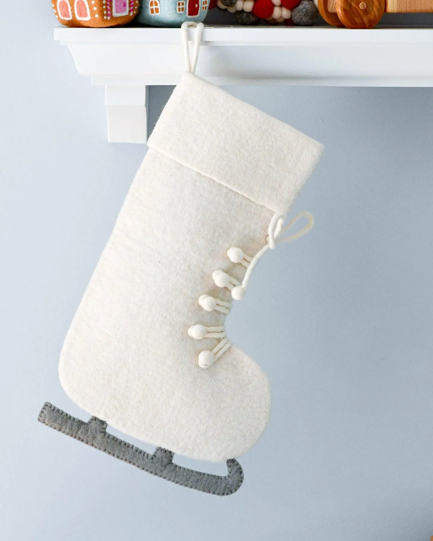 Felt White Ice Skate Christmas Stocking