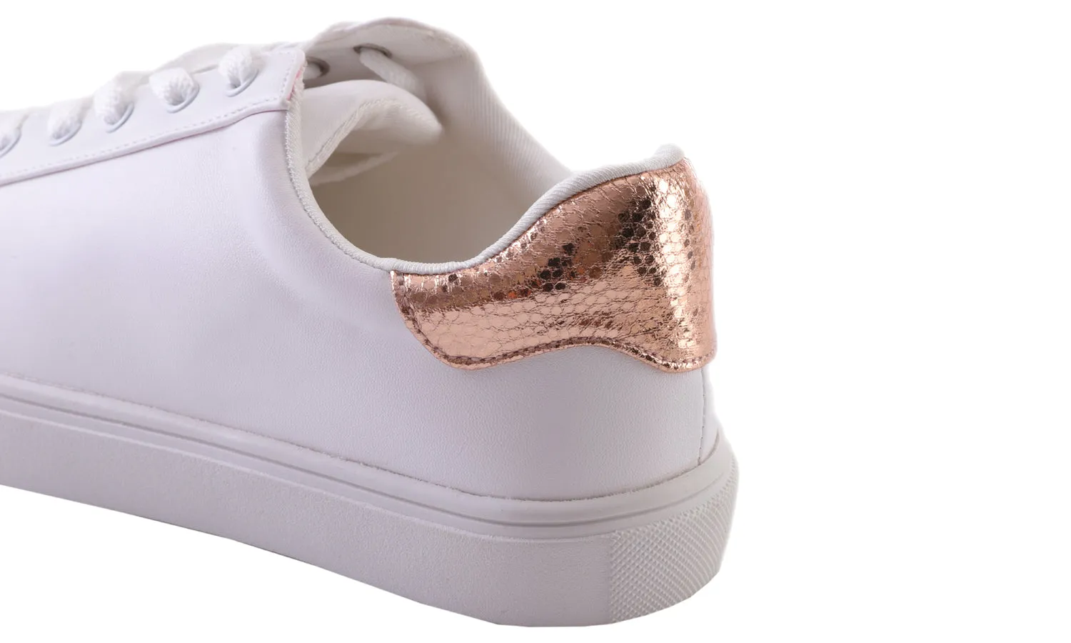 Feversole Women's Featured PU Leather Gold White Lace Up Sneaker