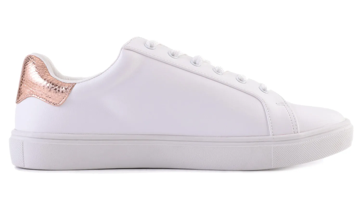 Feversole Women's Featured PU Leather Gold White Lace Up Sneaker