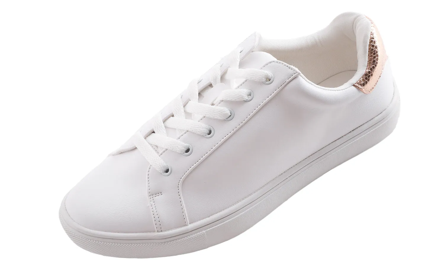 Feversole Women's Featured PU Leather Gold White Lace Up Sneaker