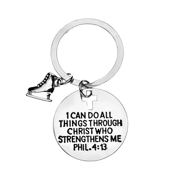 Figure Skating I Can Do All Things Through Christ Who Strengthens Me Keychain