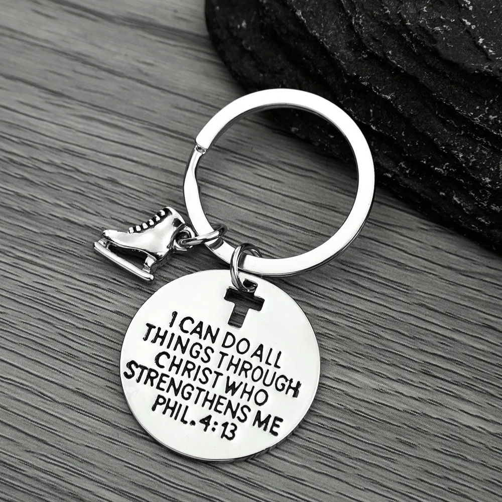 Figure Skating I Can Do All Things Through Christ Who Strengthens Me Keychain