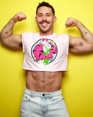 Flexing tiger wrestler Rocky - pink crop top