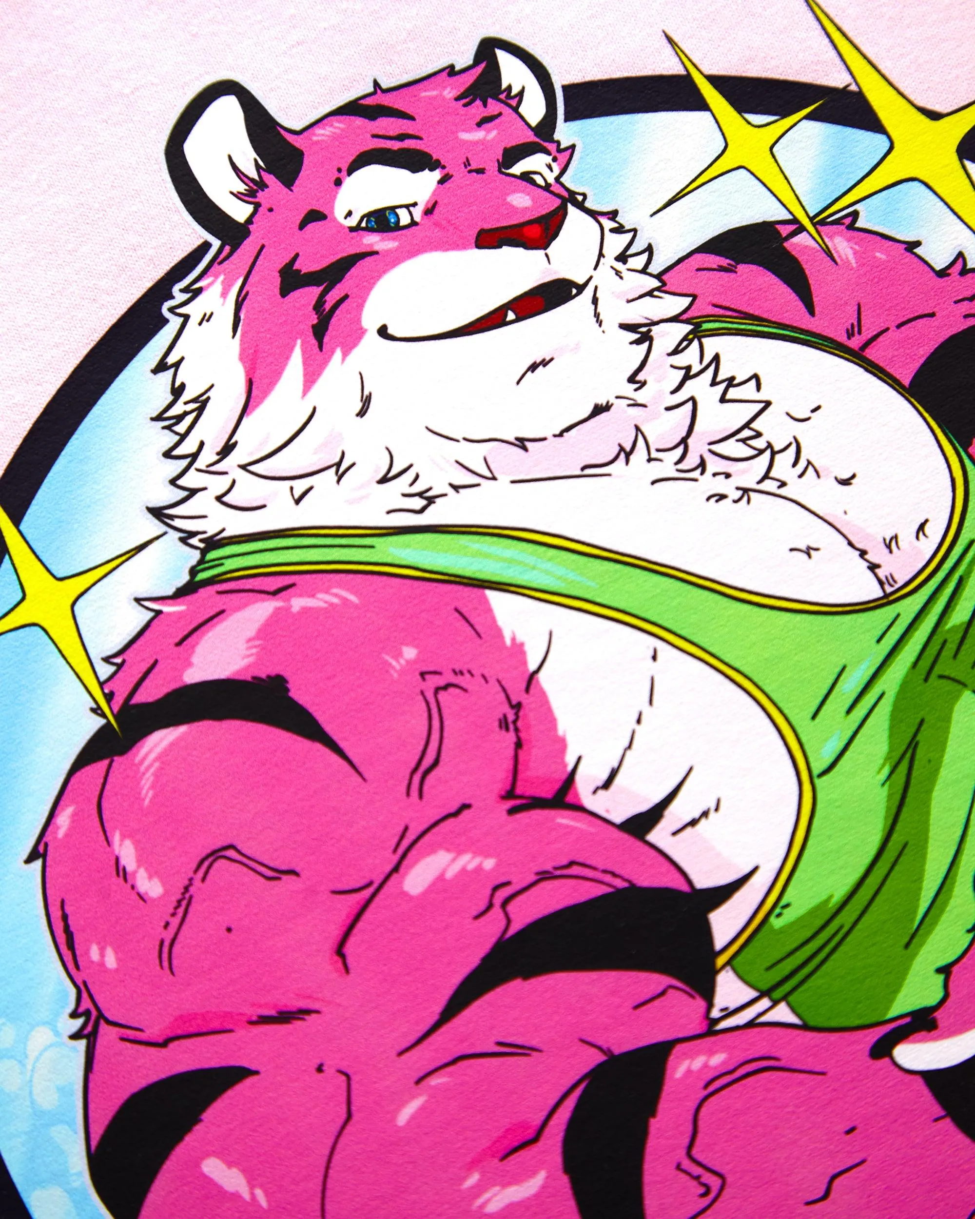 Flexing tiger wrestler Rocky - pink crop top