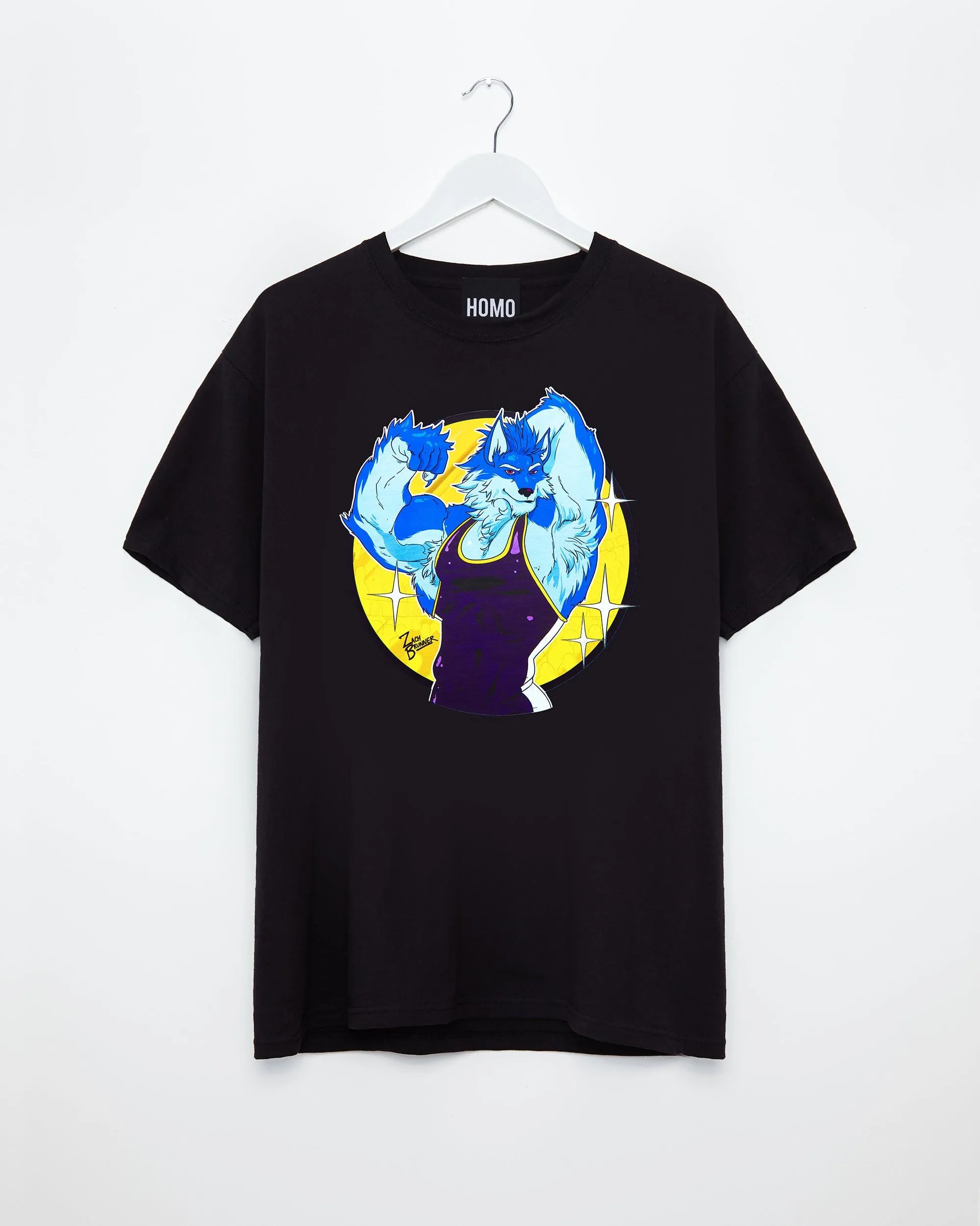 Flexing wolf wrestler Magnus - black tshirt