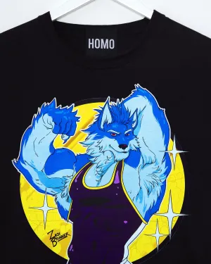 Flexing wolf wrestler Magnus - black tshirt