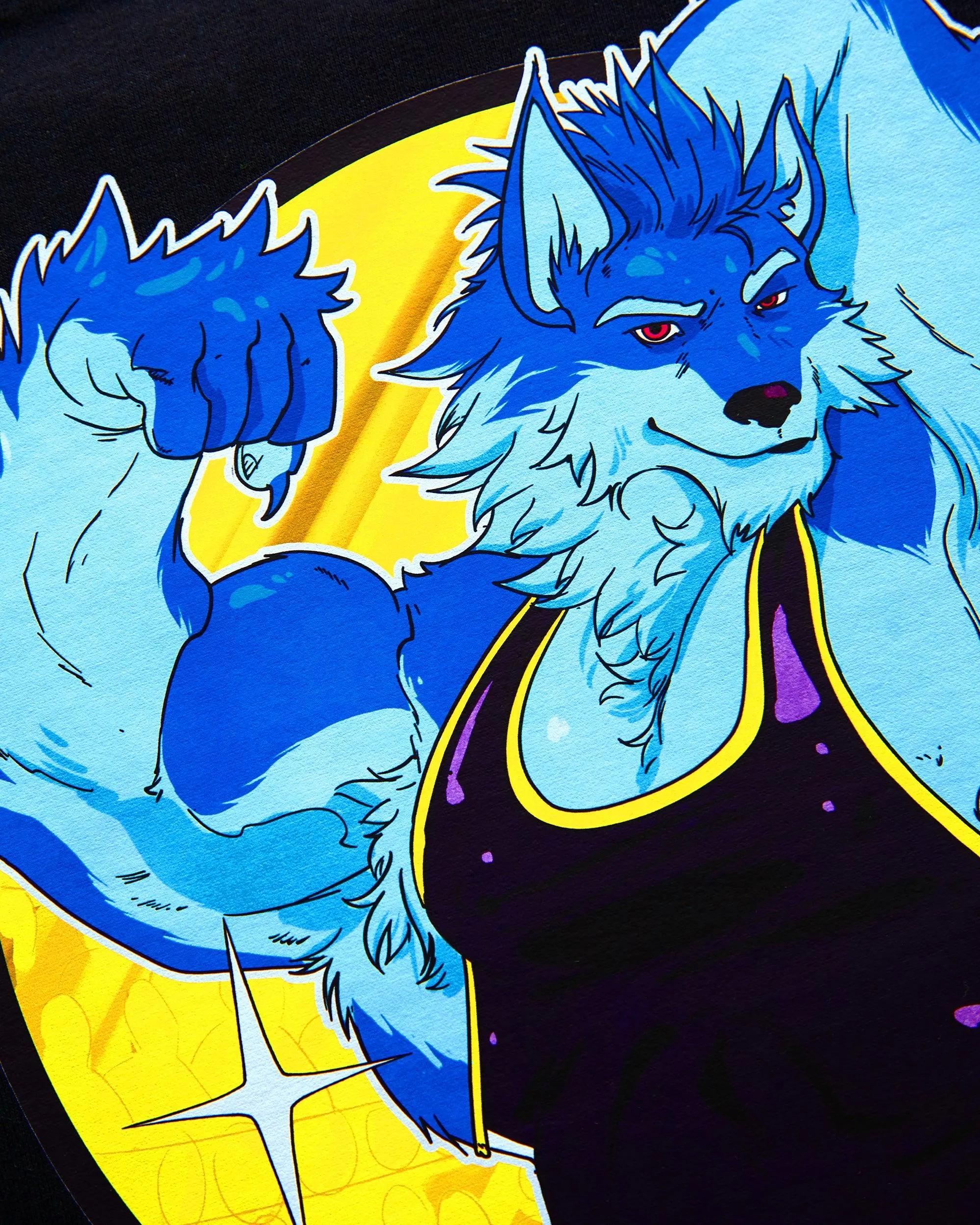 Flexing wolf wrestler Magnus - black tshirt